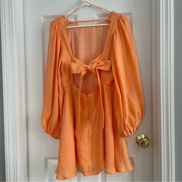 Nobody's Child Petite Zola Ballon Sleeve Mini Dress In Orange Size 6 - Picture 3 of 13